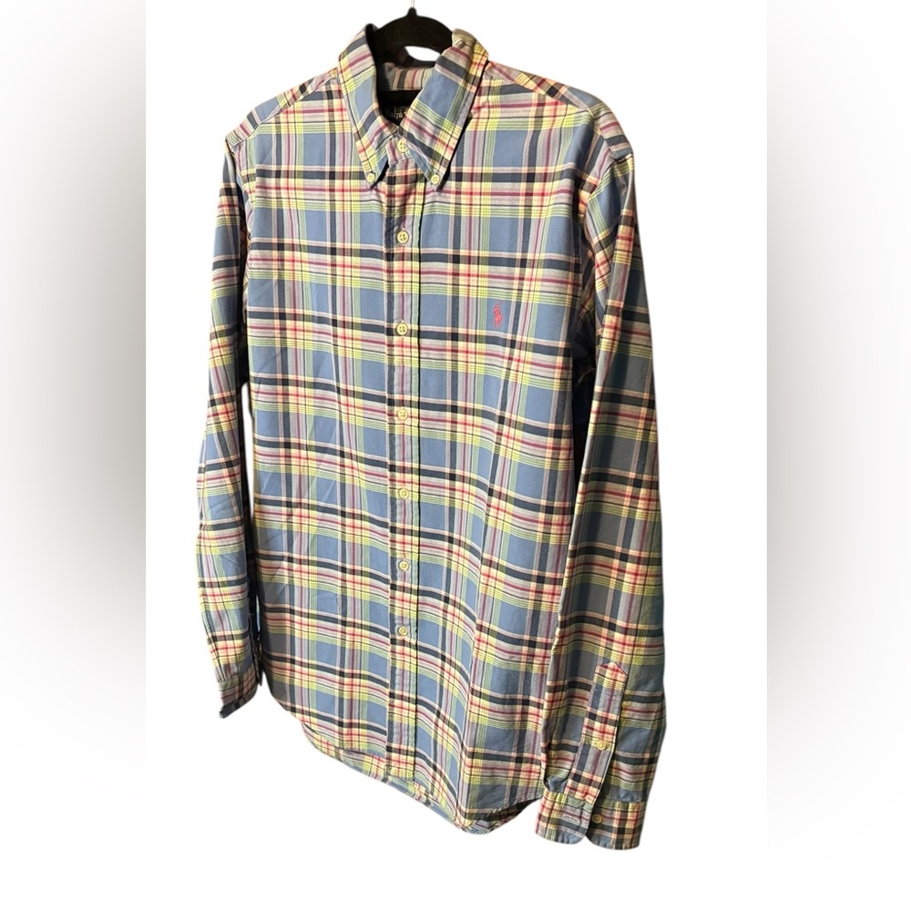 Ralph Lauren Blue Label Plaid Button Down Shirt Medium Custom Fit Preppy Office - Picture 3 of 6